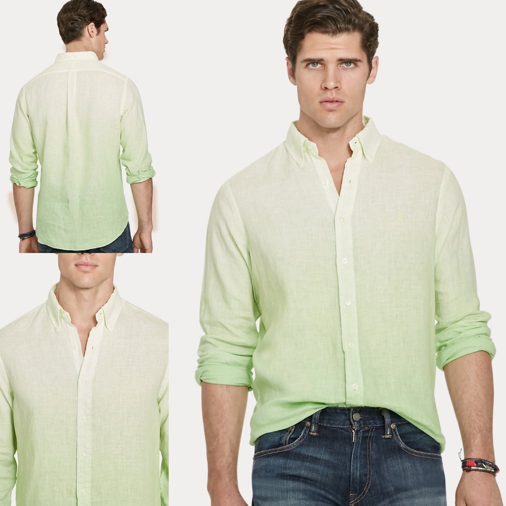 NWT Ralph Lauren Mens Nantucket Lime Ombre Linen Button Down Shirt Size M
